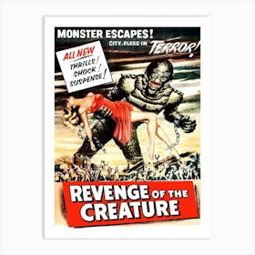 Monster Movie Poster, Creature Escape Art Print
