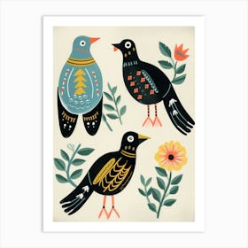 Folk Style Bird Painting Cowbird 2 Art Print