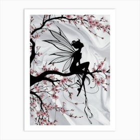 Fairy In Cherry Blossom Tree Art Print