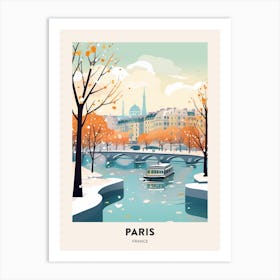 Vintage Winter Travel Poster Paris France Art Print