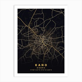 Kano Nigeria Black And Gold Map Art Print