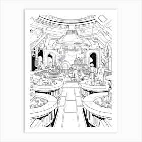 The Mos Eisley Cantina (Star Wars) Fantasy Inspired Line Art 4 Art Print