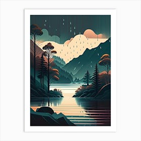 Rain Water Landscapes Waterscape Retro Illustration 1 Art Print