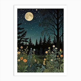 Moonlight In The Forest Style William Morris Art Print 5 Art Print