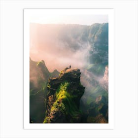 Person Standing On Cliff Art Print