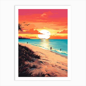 Grace Bay Beach Turks And Caicos At Sunset, Vibrant Painting 1 Art Print
