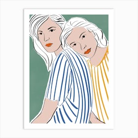 Two Women In Striped Shirts Art Print