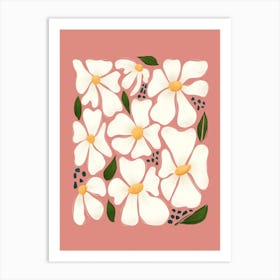 White Daisy Flowers On Pink Art Print