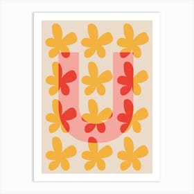 Alphabet Flower Letter U Print - Pink, Yellow, Red Art Print