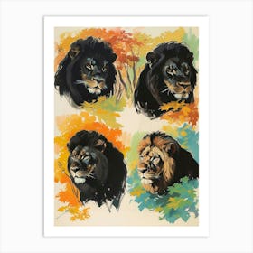 Black Lion Lion In Different Seasons Fauvist Painting 4 Art Print