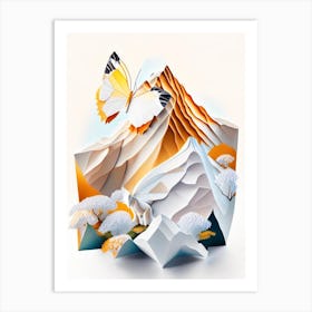 Apollo Butterfly In Mountain Landscape Origami Style 1 Art Print