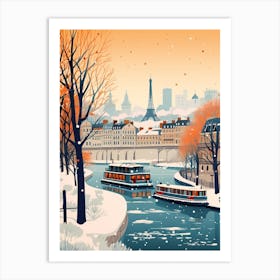 Vintage Winter Travel Illustration Paris France 5 Art Print