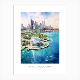 Shedd Aquarium Chicago Watercolour Travel Poster Art Print