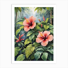 Malaysia National Flower Hibiscus Painting Art Print