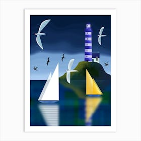 Lighthouse on Rocky Island Art Print