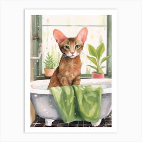Oriental Shorthair Cat In Bathtub Botanical Bathroom 1 Art Print