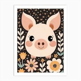 Floral Cute Baby Pig Nursery (22) Art Print