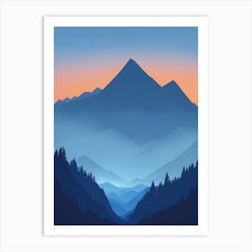 Misty Mountains Vertical Composition In Blue Tone 48 Art Print