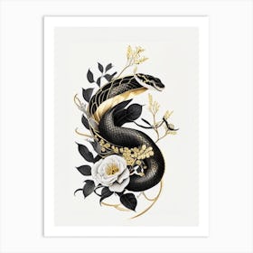 Black Spitting Cobra Snake Gold And Black Art Print