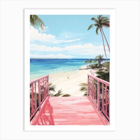 An Illustration In Pink Tones Of  Grace Bay Beach Turks And Caicos 1 Art Print