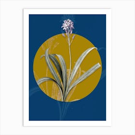 Vintage Botanical Spanish Bluebell on Circle Yellow on Blue Art Print