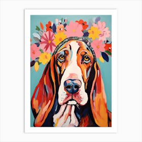 Basset Hound Portrait With A Flower Crown, Matisse Painting Style 2 Art Print