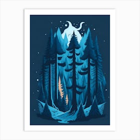 A Fantasy Forest At Night In Blue Theme 25 Art Print