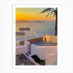 Sunset In Santorini Art Print