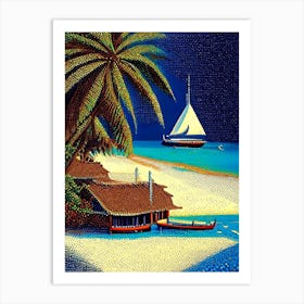 Zanzibar Tanzania Pointillism Style Tropical Destination Art Print