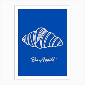 Croissant Line Drawing Blue Art Print