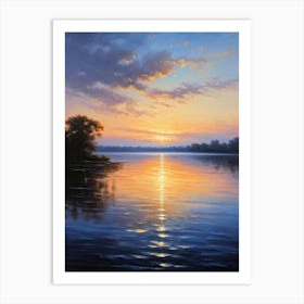 Serene Landscape Evening Sky Illuminated By Twilight Hues Blending Into Tranquil Waters Mirroring Art Print