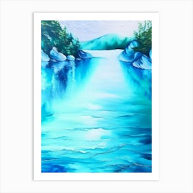 Lake Waterscape Marble Acrylic Painting 1 Art Print