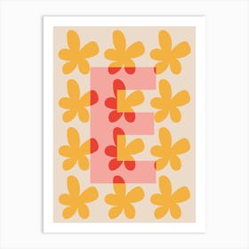 Alphabet Flower Letter E Print - Pink, Yellow, Red Art Print