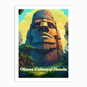 Olmec Colossal Heads Mexico Ancient Travel Illustration Art Print