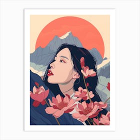 Korean Girl With Flowers Art Print