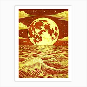 Moon and Ocean Waves 1 Art Print