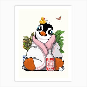 Penguin In Bath Towel Art Print