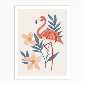 Chilean Flamingo Plumeria Minimalist Illustration 3 Art Print