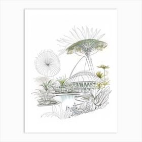 Gardens By The Bay, Singapore Vintage Pencil Drawing Art Print
