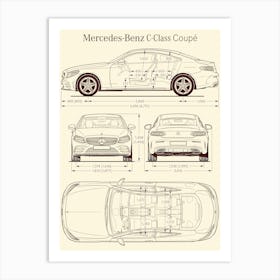 Mercedes Benz C Class Coupe 2020 car blueprint Art Print