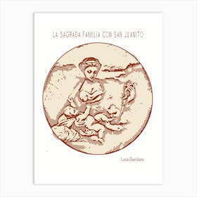 Line Art Minimalist – La Sagrada Familia Con San Juanito – Luca Giordano – Classic Painting 1 Art Print