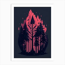 A Fantasy Forest At Night In Red Theme 63 Art Print