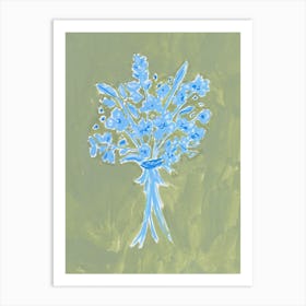 Blue Bouquet on Moss Art Print