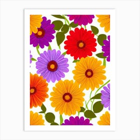 Violet Repeat Retro Flower Art Print