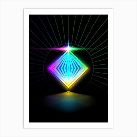 Neon Geometric Glyph in Candy Blue and Pink with Rainbow Sparkle on Black n.0196 Art Print