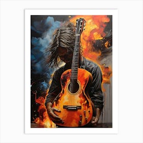 Guitar Player On Fire Art Print