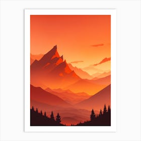 Misty Mountains Vertical Composition In Orange Tone 123 Art Print