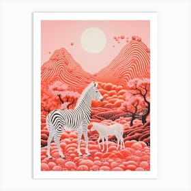Zebra & Calf In The Mountains Art Print