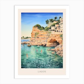 Swimming In Lagos Portugal Watercolour Poster Art Print