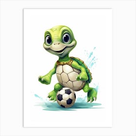 Baby Turtle Playing Football 2 Art Print